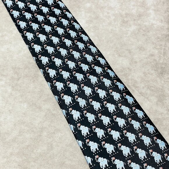 Sero Mens Tie Elephant Pattern US Flags Patriotic Silk Hand Made Neckwear - Picture 7 of 10